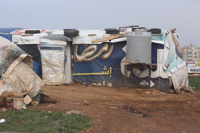 The makeshift tent dwelling of a refugee family in an unofficial camp in Lebanon. (Photo: Tim Stuckey)